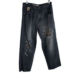 Paco Jeans Distressed Denim Baggy Pants Mens 36x31 Vintage Embroidered